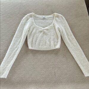 La Hearts Cream Scoop Neck Sweater